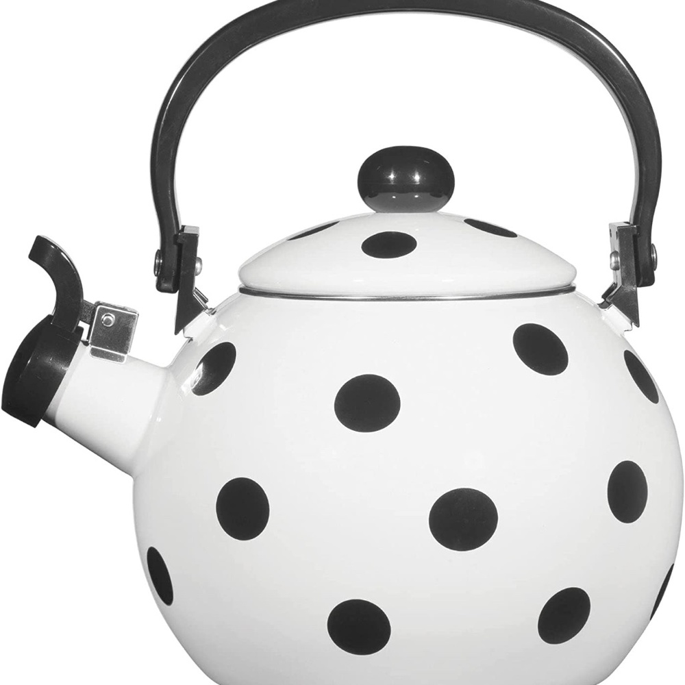Whistling Tea Kettle for Stove Top Polka Dot Decor Enamel on Steel Teakettle.